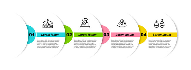 Wall Mural - set line crown of spain, spanish cook, olives on plate and earrings. business infographic template. 