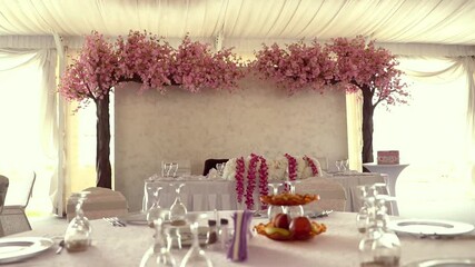 Wall Mural - A beautiful view of wedding decorations on a hall in HD