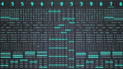 Aufkleber - Digital Decimal Number Data Encoder Statistics Random Algorithm Simulation Concept. Virtual Reality Black Cubic 3D Rendering Background.