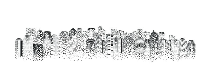 Wall Mural - Digital Cityscape. transparent city landscape, Dots Building in the City, sci-fi, skyline Perspective, Architecture vector.