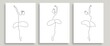 Ballerina Pose One Line Drawing Prints Set. Woman Dance Pose Minimalist Style. Ballet Line Art Modern Minimal Prints. Trendy Illustration Continuous Line Art. Fashion Minimal Logo. Vector EPS 10