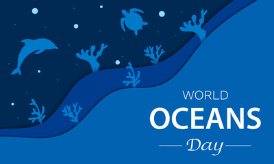 Wall Mural - World Oceans Day Dolphin Turtle Coral Vector