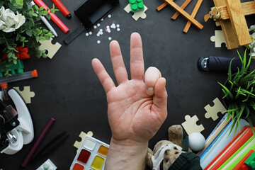 Wall Mural - Background. Children's toys on the table. Space between kid's toys.