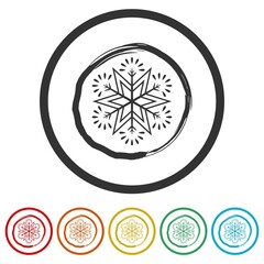 Sticker - Snowflake ring icon isolated on white background color set