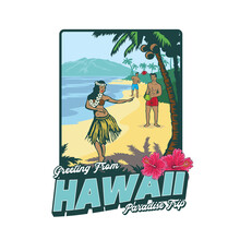 Hula Girl Dancing In The Beash Of Hawaii, Perfect For Tshirt Design