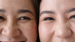 © ChayTee - Portrait close up attractive beautiful two asian people half face cheek smile to camera authentic real family mum and adult kid in woman power, diverse people, genes genetics ginger skincare concept.