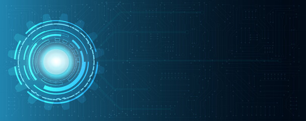 circuit board electronic or electrical line on blue engineering technology concept vector panorama background