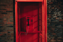 Old School Red Payphone Inside Vintage Red Telephone Booth