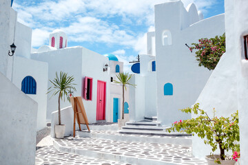 Travel mediterranean aegean of traditional cycladic Santorini white houses