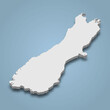 3d isometric map of South Island is an island in New Zealand