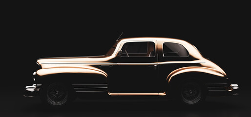 Classic retro car on black. Vintage