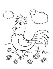 Aufkleber - Farm Rooster Coloring book Page Vector Illustration Art