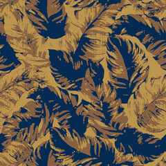 Wall Mural - seamless tropical  leafs vintage effect and ikat included , check effect background modern print pattern design for carpet, rug, scarf,  clothing, wear, shawl, fabric, wallpaper, wrapping, covers, tie