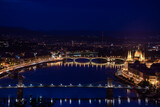 Fototapeta  - Hungary, Budapest at night view from Gellert mountain on the night city