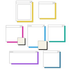 Pop up windows and frames with white space inside and colorful shadows