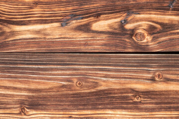 Brown wooden background close-up of old planks and brown timber in vintage style and grunge look as rustic rough and antique organic surface for decoration of backgrounds or as natural frame design