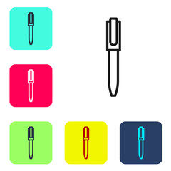 Sticker - Black line Pen icon isolated on white background. Set icons in color square buttons. Vector