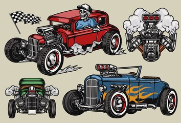 Wall Mural - Retro custom cars vintage colorful concept