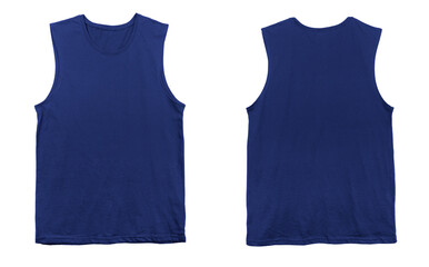 Wall Mural - blank muscle jersey tank top color navy front and back view on white background