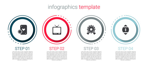 Poster - Set Casino chip and playing cards, Retro tv, Medal with star and American Football ball. Business infographic template. Vector