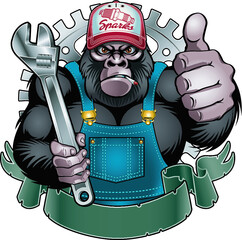 gorilla holding wrench and giving thumb up