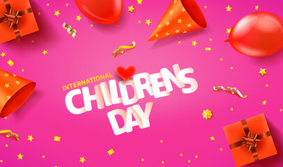 International Childrens day horizontal greeting banner