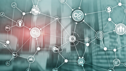 Wall Mural - Diagram automation innovation concept on modern city background