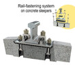 Railroad rail with metal fasteners on a concrete sleepers