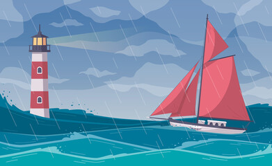 Poster - Yacht In Storm Composition