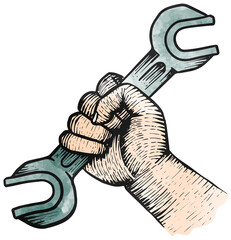 Wall Mural - Hand holding spanner wrench watercolor vector illustration