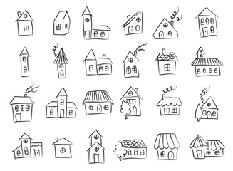 hand drawn doodle houses vector sketch icons