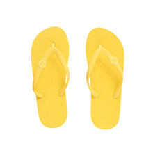 Yellow Flip Flops Or Thongs Isolated On White Background.
