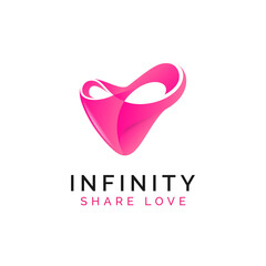 Wall Mural - Abstract Pink Love Hearth Logo Design With Infinity Symbol Concept Combination.