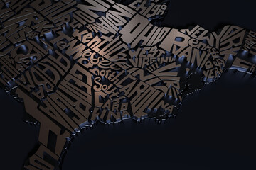 Wall Mural - 3d geographic map of usa metallic lettering render
