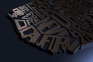 Wall Mural - geographic 3d map of usa metal lettering render