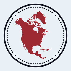 north america round stamp. round logo with continent map and title. stylish minimal north america ba