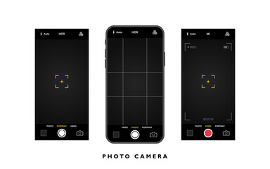mobile phone with camera interface. mobile app application. photo and video screen. vector illustrat