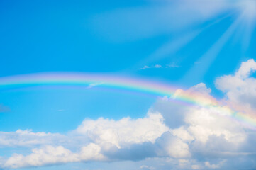 real maui, hawaiian rainbow, anuenue over the blue sky, heavenly sky, white cloud