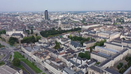 Wall Mural - Picturesque view from drone of modern and historical districts of Nantes in summer, Loire-Atlantique, France