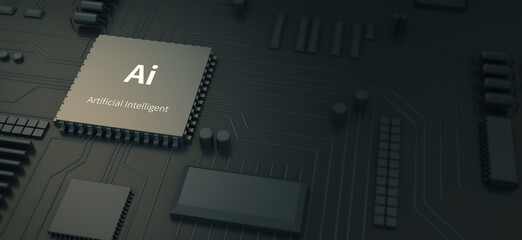 Conceptual 3d illustration of Artificial intelligent on a circuit board.