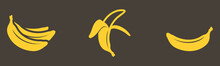 Vector Graphic One-color Ripe Yellow Bananas Set On A Gray Background.