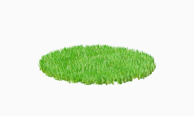 3d rendering. green grass round patch isolated on white background.