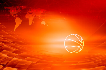 Poster - 3D rendering of graphical digital sport news red theme background with outline ball at right edge