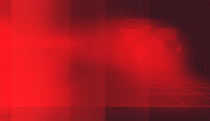 Wall Mural - 3d rendering of graphical studio news red theme background with world map and red bars