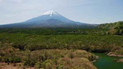 Canvas Print - 富士山と精進湖空撮