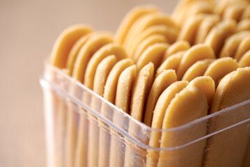 kue lidah kucing or katte tong biscuit. islamic cookies biscuit for eid mubarak tradition