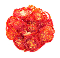 Poster - dried tomatoes on wooden background, top view