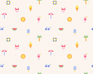 Wall Mural - A beach background pattern made up of small and simple summer icons. Simple pattern design template.