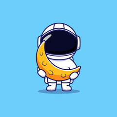 Wall Mural - Cute astronaut carrying moon balloon