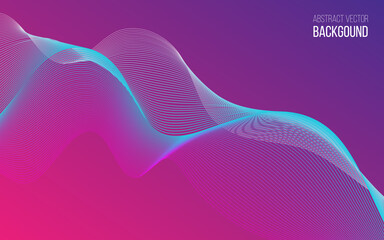 Vector abstract background with a colored dynamic waves, line and particles. Illustration suitable for design